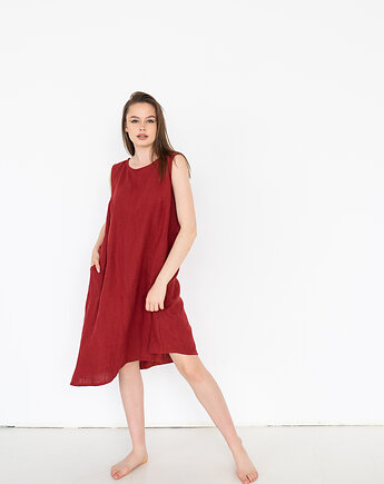 Sukienka lniana asymetryczna luźna polski len, NavahoClothing