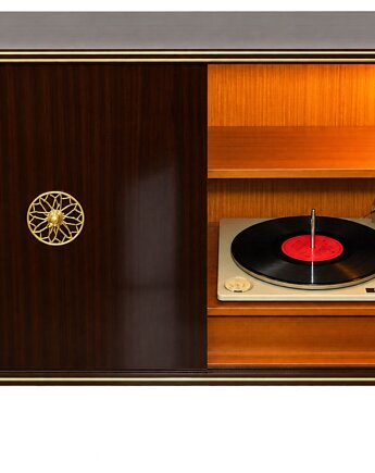 Szafka vintage z gramofonem i barkiem, lata 60., Relikt design