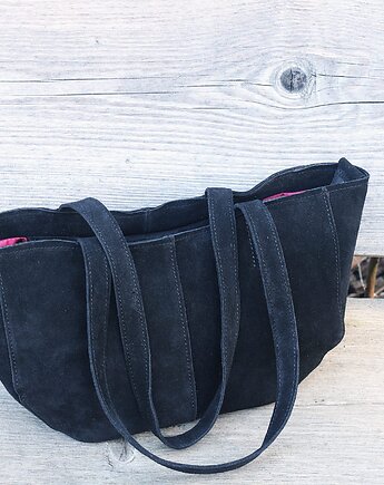 Shopper GINA S czarny zamsz GOLD, FABIOLA TOREBKI