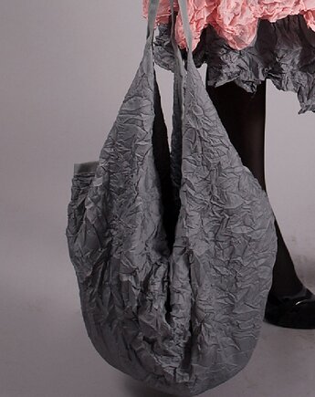 Torba -worek szara przez ramię z plisowanego poliestru, soie star