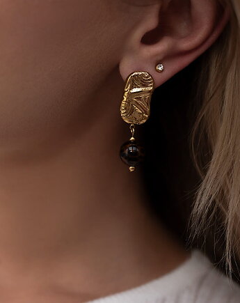 Złote kolczyki ze stali chirurgicznej premium z żywicznym koralikiem Paraiso , Paraiso