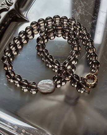 Naszyjnik Kwarc Dymny z perłą, Chmolowska Jewellery