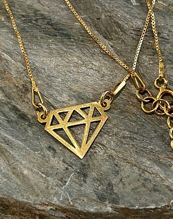 Złoty naszyjnik w formie DIAMENTU - BRYLANTU  - srebrny 925 pozłacany, Ade Art