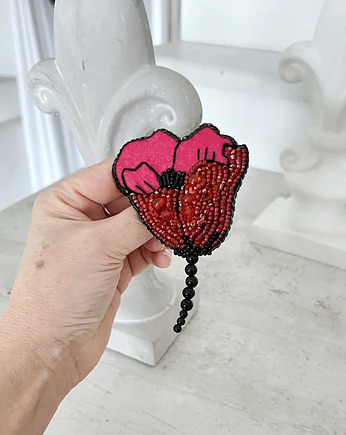 Broszka KWIAT 10 ręcznie haftowana przypinka z koralikami, HAART