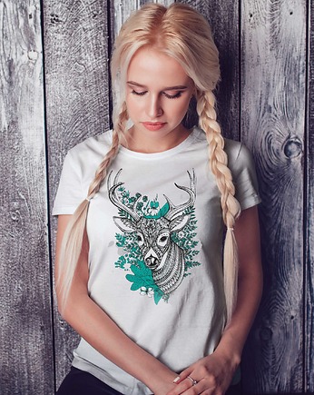 Koszulka organiczna z nadrukiem  Jeleń, ART ORGANIC