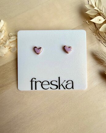 Kolczyki Serduszka matowe ze złotem - brudny róż, freska