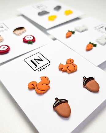 Zestaw jesiennych kolczyków - wiewiórka i żołędzie, JN art and clay