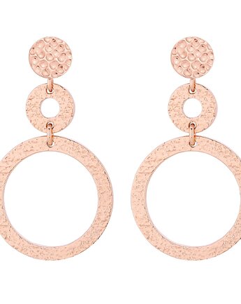 Długie kolczyki w różowym złocie z chropowatymi kołami, SOTHO