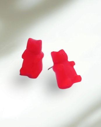 Misie z żywicy - kolczyki - wkrętki - sztyfty - NEON RED, kaktusia