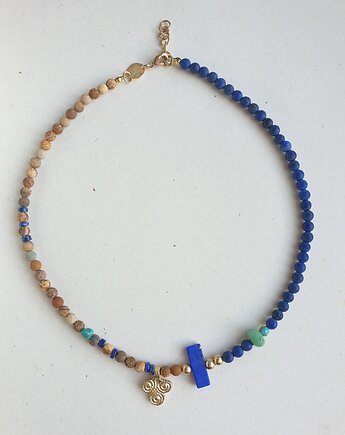 Naszyjnik choker ANTYK TEBY lapis lazuli, jaspis obrazkowy, turkus mosiądz, modesign