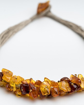 Naszyjnik bursztynowy na lnie GRONO multikolor, AmberMal
