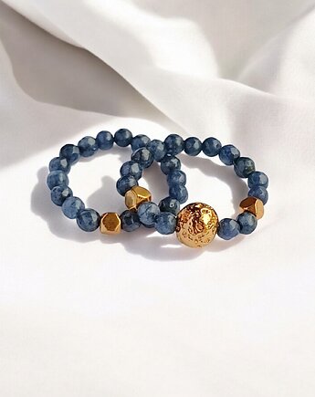 Zestaw pierścionków : jadeit szafirowy, złota lawa, kaktusia