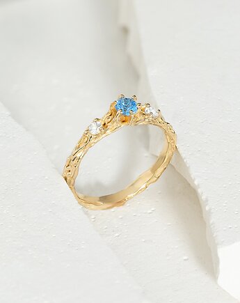 Pierścionek złoty "Twigs" topaz i moissanity, LE JEWELRY