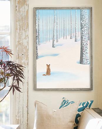 Las zimą - lis w śniegu - plakat fine art, minimalmill