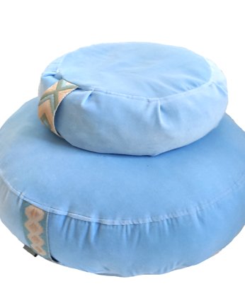 Zafu  - dwie poduszki do medytacji z  błękitnego aksamitu, folka