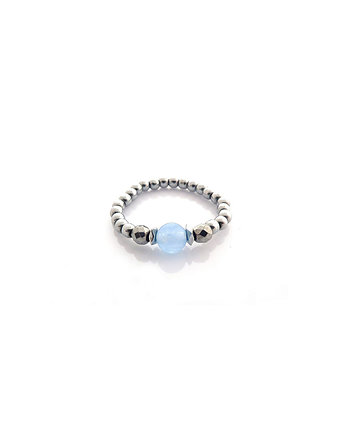 Srebrny pierścionek elastyczny jadeit niebieski, MiO sasso