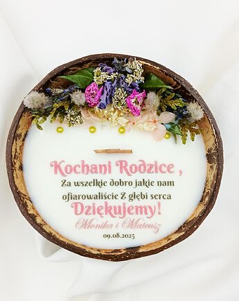 Podziękowanie dla Rodziców / Personalizowana Świeca w Łupinie Kokosa, Swiecznikowo