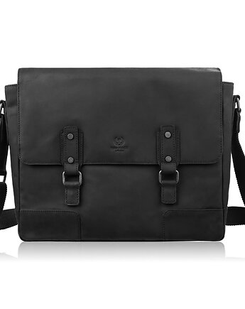 Torba skórzana męska na ramię na laptopa czarna vintage