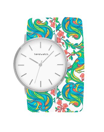 Zegarek damski wiązany - Vibrant Aviary - Tarcza Srebrna, Bandwatch