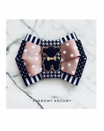 Pudrowo -Czarna  Brosza z MISIEM Nowość, Pudrowy Różowy