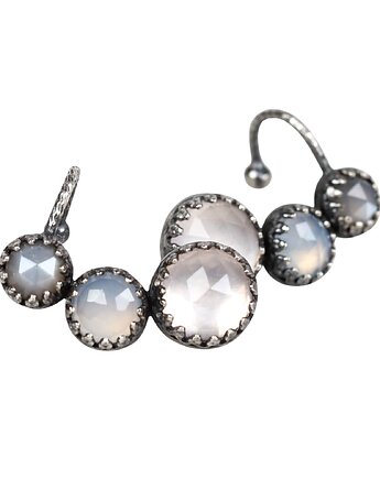 Srebrne nausznice  z kwarcem różowym, chalcedonem i kamieniem księżycowym, Blooming Stones