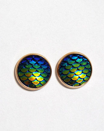 Kolczyki sztyfty - Łuski granatowe - różowe złoto, yenoo