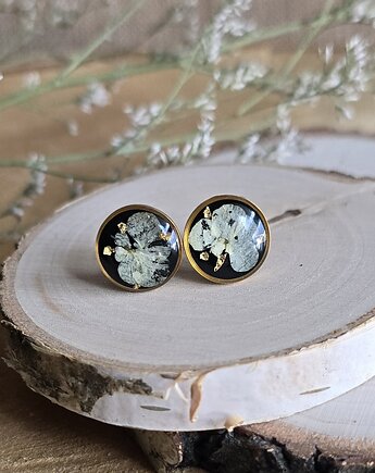 Kolczyki z kwiatami złote kwiaty czarne dzika marchew, zkwiatem