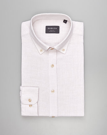 Koszula limido 00559 długi rękaw beżowy slim fit, BORGIO