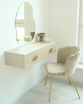 CORAL-Wisząca beżowa toaletka z ryflowanym frontem, Papierówka Simple form of furniture