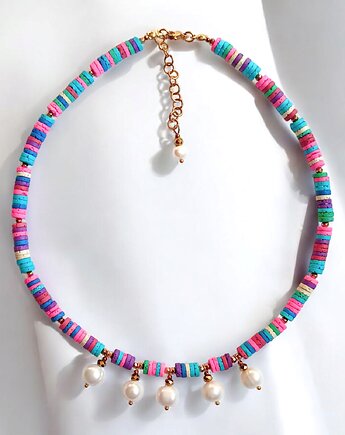 SUMMER COLLECTION naszyjnik : duże perły i kolorowa lawa, kaktusia
