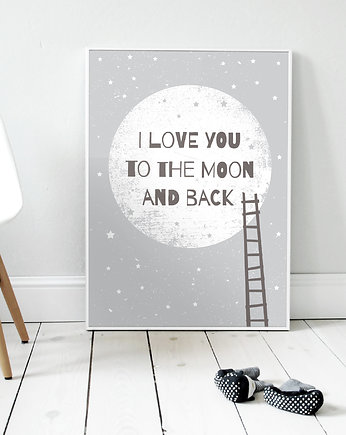 I love you to the moon and back GRAY | plakat B2, milostudio