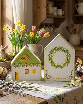 Zestaw drewnianych domków (Wiosenne, WIelkanocne), Panda Design