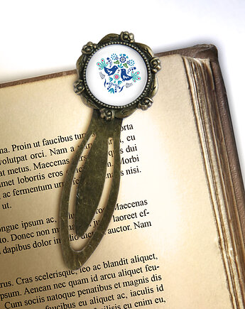 Zakładka do książki - Ptaszki folkowe blue - klips, brąz, yenoo