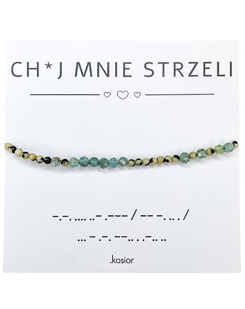 Bransoletka z alfabetem Morse Apatyt, Jaspis dalmatyński, karolina kosior