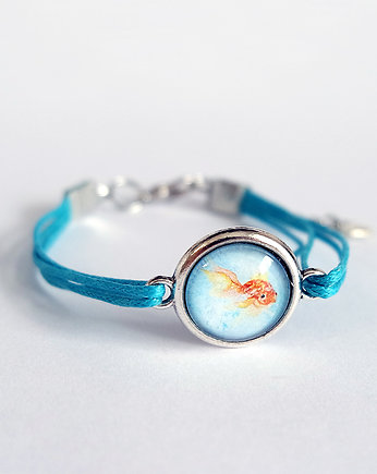 Bransoletka - Złota rybka - niebieska, sznurki, yenoo