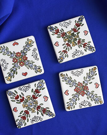 Kafle ręcznie malowane- folklor, Kobaltowa Sroka