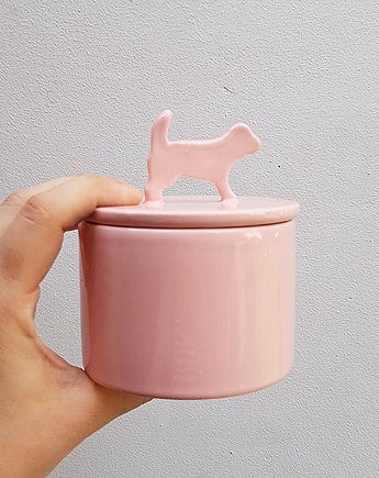 Różowy pojemnik cukiernica z psem, M2K ceramika