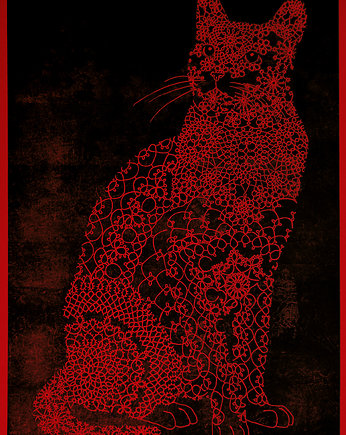 Czerwony Kot - linoryt 45x68cm, Ewelina Wajgert
