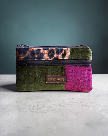 Różowo-zielono-grafitowy portfelik panterka, raspberi