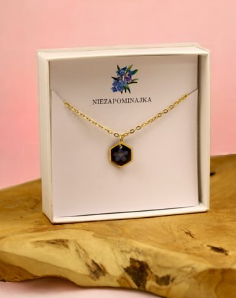 Naszyjnik złoty heksagon kwiat Niezapominajki, Lovely Jewellery
