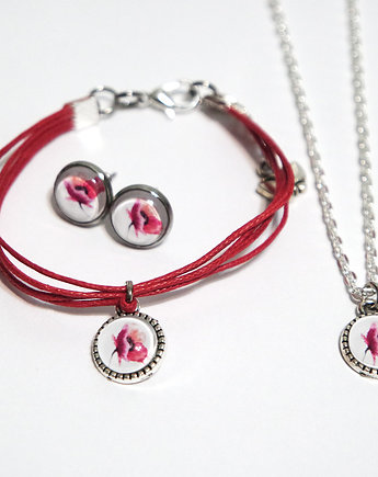 Komplet mini - Mak - kolczyki, bransoletka, naszyjnik, yenoo