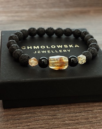 Bransoletka Męska Lawa wulkaniczna, Onyks i Cytryn, Chmolowska Jewellery