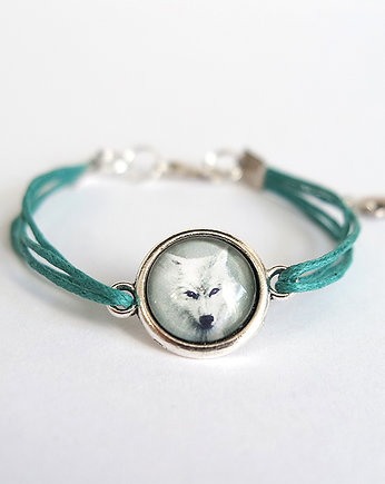 Bransoletka - Biały wilk 2 - turkusowa, sznurki, yenoo