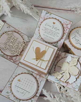 Pamiątka Chrztu Świętego, koperta, exploding box, Little Bunny Craft