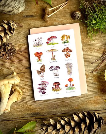 Grzyby- Kartka- Grafika- Ilustracja- Las, BOSKE