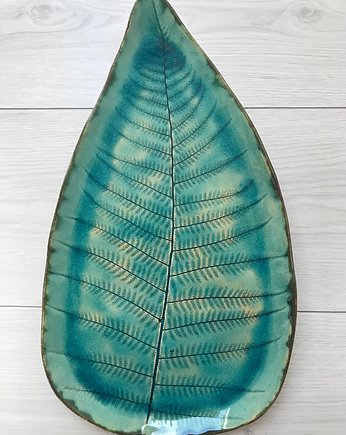 Turkusowy dekoracyjny talerz liść, Ceramika Ana