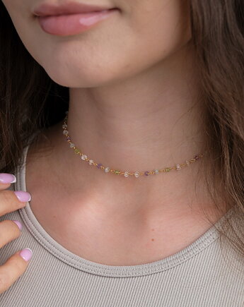 Choker kolorowe kamienie naturalne srebro 925 pozłacane, Coccola JEWELLERY