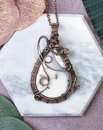 Miedziany wisiorek wire wrapping z opalem dendrytowym #450, Spirit Of Copper