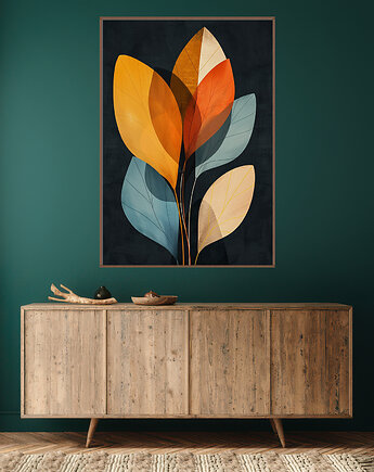 Liście magonlii - Plakat, druk - Chiński Orient, Harmonia Zen, Wabi Sabi #89, Black Sapphire Art