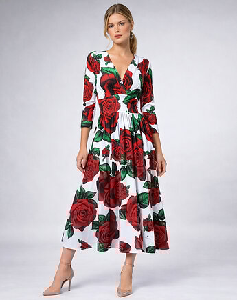 Amelia - Królowa Róża - rozkloszowana sukienka, milita nikonorov